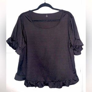 SHEIN black‎ ruffle hem tee size large